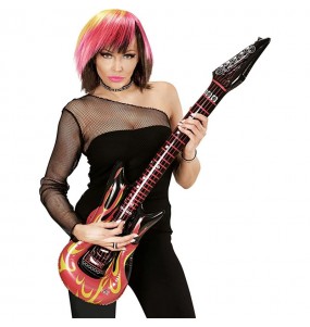 Guitarra insuflável Rock Star com chamas para completar o seu disfarce
