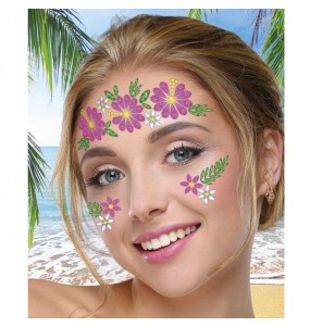 Bijutaria facial de flores havaianas para completar o seu disfarce