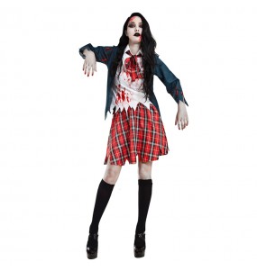Fato de Colegial Zombie Ensanguentada mulher para a noite de Halloween