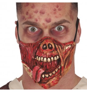 Meia máscara de esqueleto sangrento em látex para completar o seu disfarce assutador