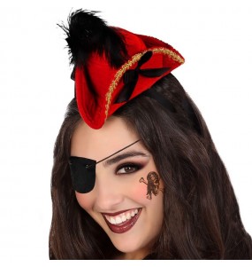 Mini chapéu de pirata vermelho para completar o seu disfarce