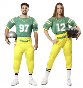 Fatos de casal Jogadores de futebol americano com uniformes verdes