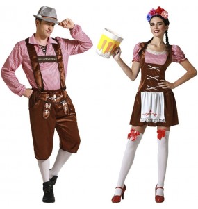 Fatos de casal Tiroleses Oktoberfest castanhos em Oktoberfest