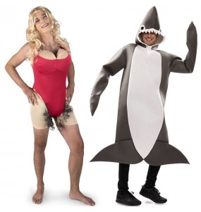 O casal Salva-vidas Baywatch e Tubarão original e engraçado para se disfraçar com o seu parceiro