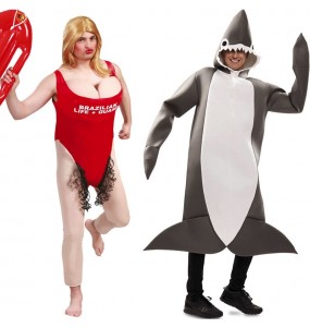 O casal Vigilante da Praia e Tubarão original e engraçado para se disfraçar com o seu parceiro