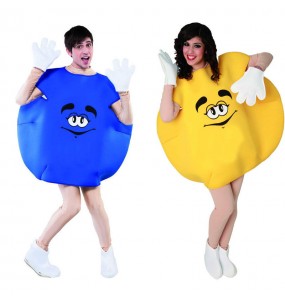 O casal Bombom azul e amarelo original e engraçado para se disfraçar com o seu parceiro