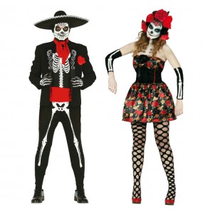 O casal Esqueletos Mexicanos original e engraçado para se disfraçar com o seu parceiro