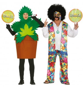 O casal Hippie e Planta Marijuana original e engraçado para se disfraçar com o seu parceiro