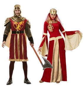 O casal Cavaleiro das cruzadas e Dama Medieval original e engraçado para se disfraçar com o seu parceiro