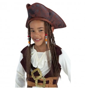 Chapéu de pirata Jack Sparrow com peruca para crianças para completar o seu disfarce