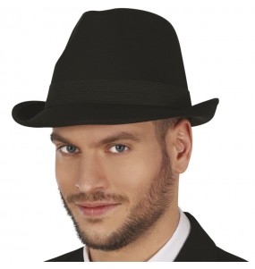 Chapéu de gangster em tecido preto para completar o seu disfarce