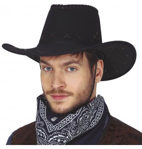 Chapéu de cowboy preto com efeito de couro para completar o seu disfarce