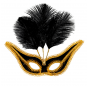 Máscara com detalhes dourados e plumas pretas para completar o seu fato Halloween e Carnaval