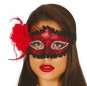 Máscara vermelha com rosa para completar o seu fato Halloween e Carnaval