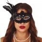 Máscara lantejoulas preta com pluma para completar o seu fato Halloween e Carnaval