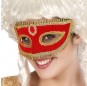 Máscara vermelha com adorno dourado para completar o seu disfarce