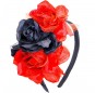 Fita de cabeça de catrina com rosas vermelhas e pretas para completar o seu disfarce assutador