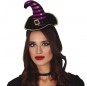 Mini chapéu de bruxa preto e lilás para completar o seu disfarce assutador