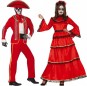 Fatos de casal Esqueletos mexicanos vermelhos