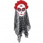 Máscara de Catrina com flores e véu para completar o seu disfarce assutador